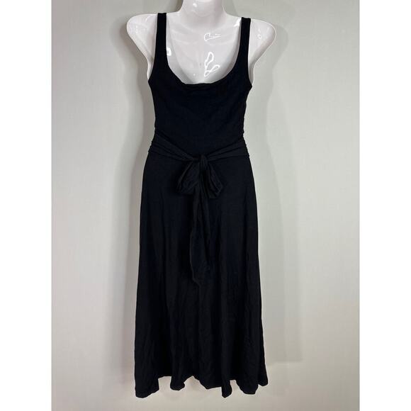 Reformation August Midi Dress Black Scoop Neck Pocket Tie Back Stretch Size XS - Picture 6 of 10